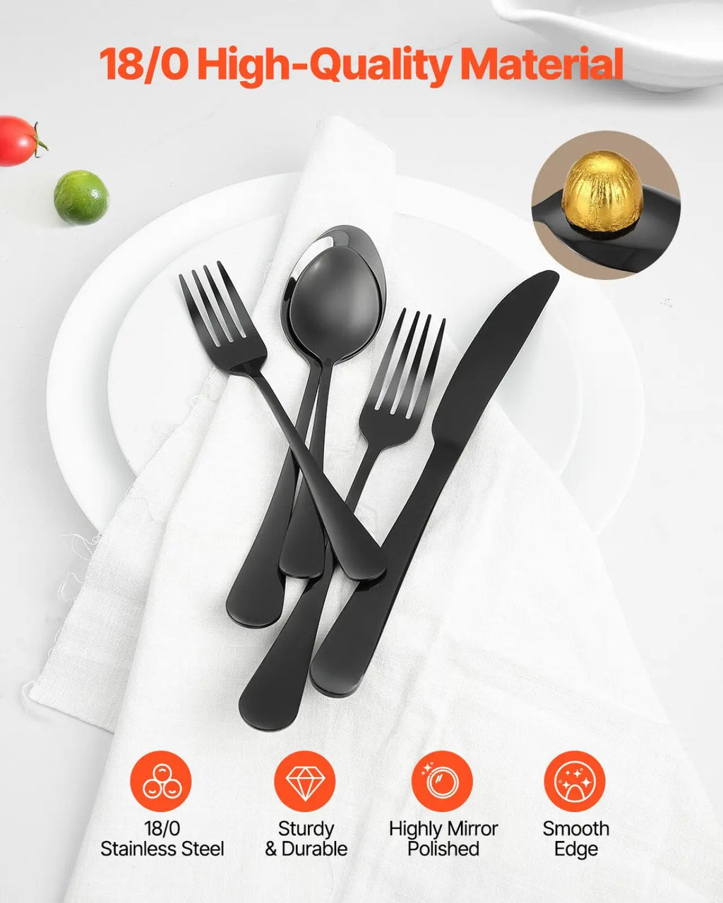 Black Silverware Set 30 Piece Stainless Steel for 6