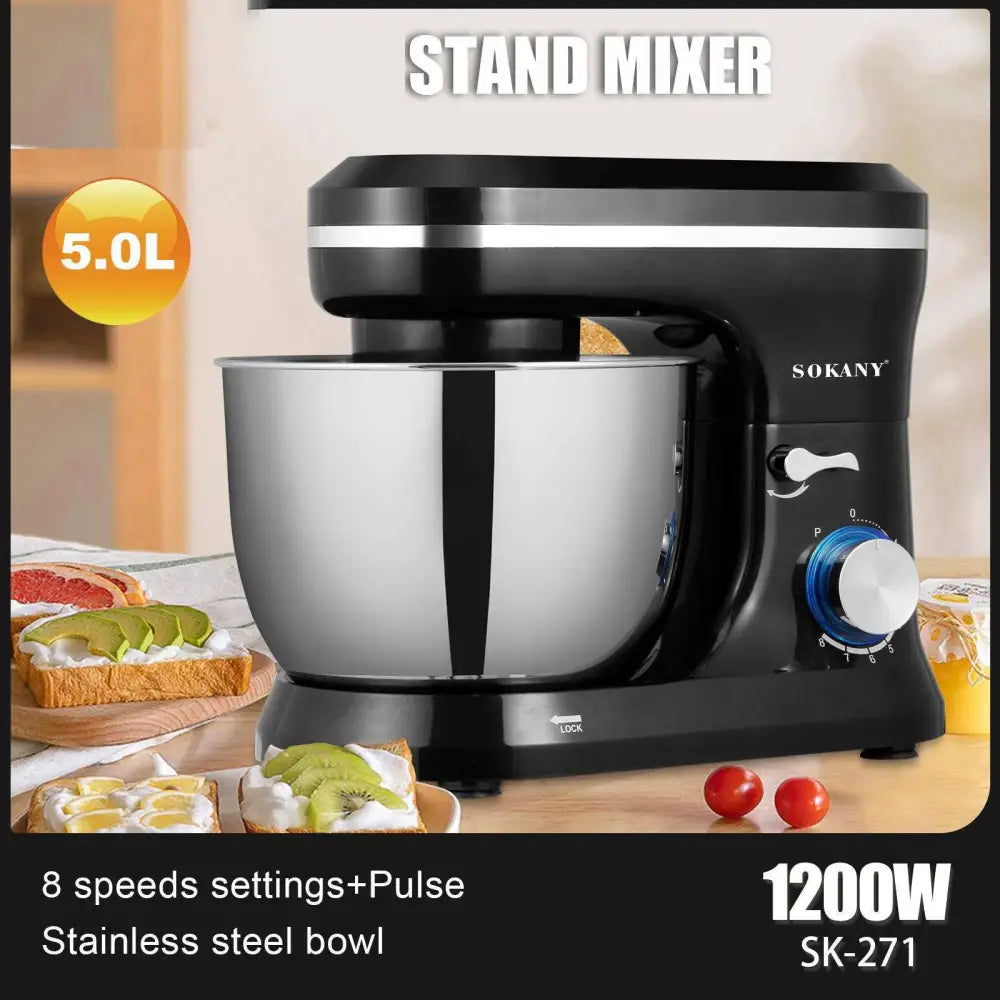 Black Stand Mixer with Stainless Steel Bowl