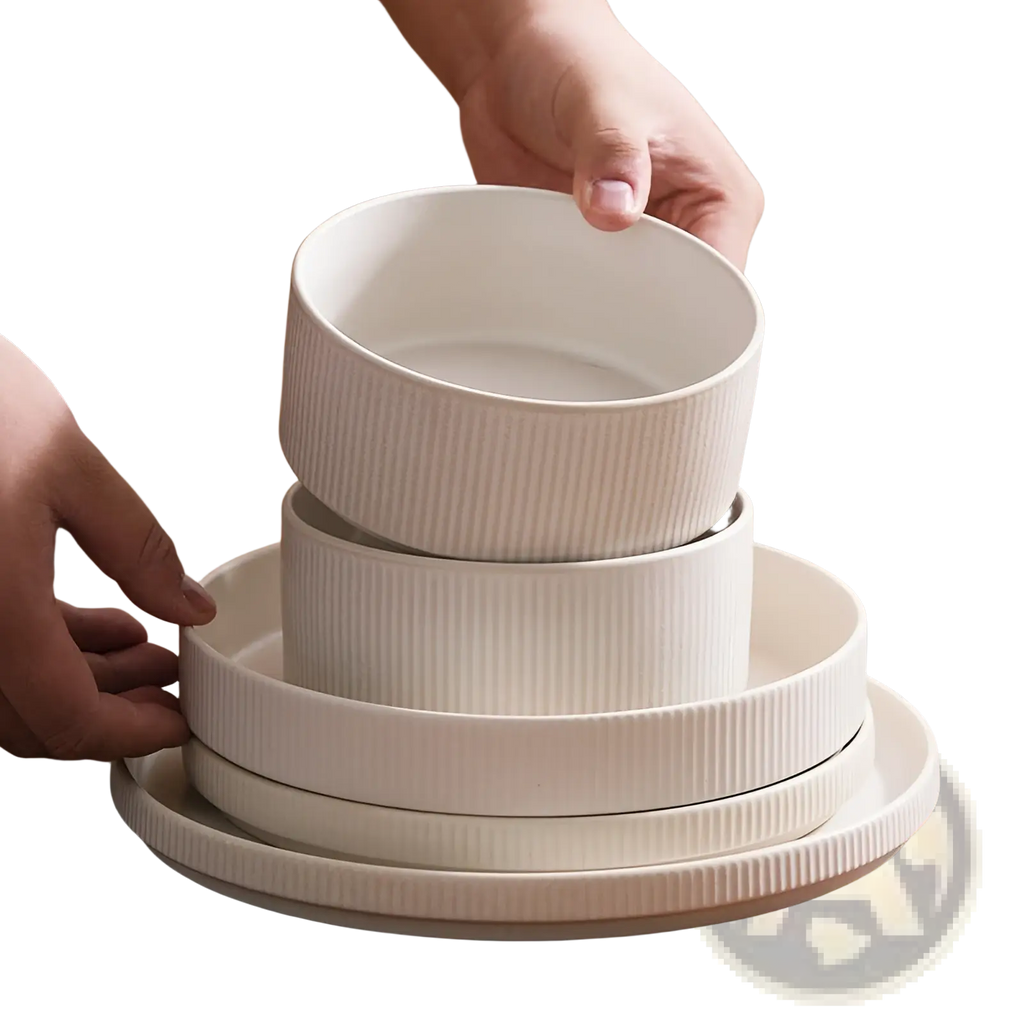 Ceramic Dinnerware Set 16 Piece Vintage Embossed White