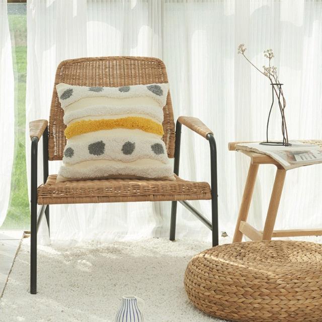 Cushion Cover Cotton Linen Pillowcase Tufted Beige Hand-Woven Throw Pillow Covers