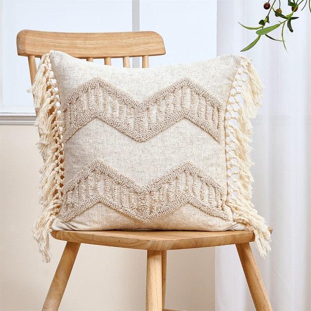 Cushion Cover Cotton Linen Pillowcase Tufted Beige Hand-Woven Throw Pillow Covers