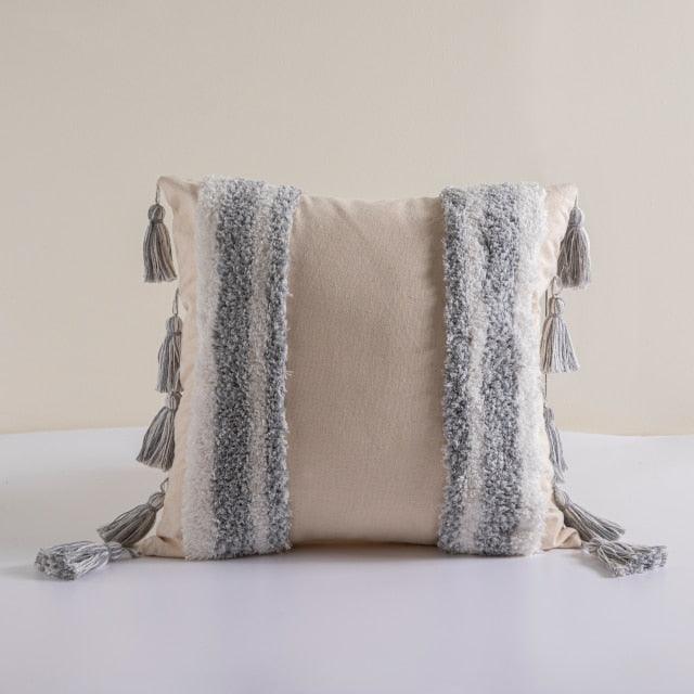 Cushion Cover Cotton Linen Pillowcase Tufted Beige Hand-Woven Throw Pillow Covers