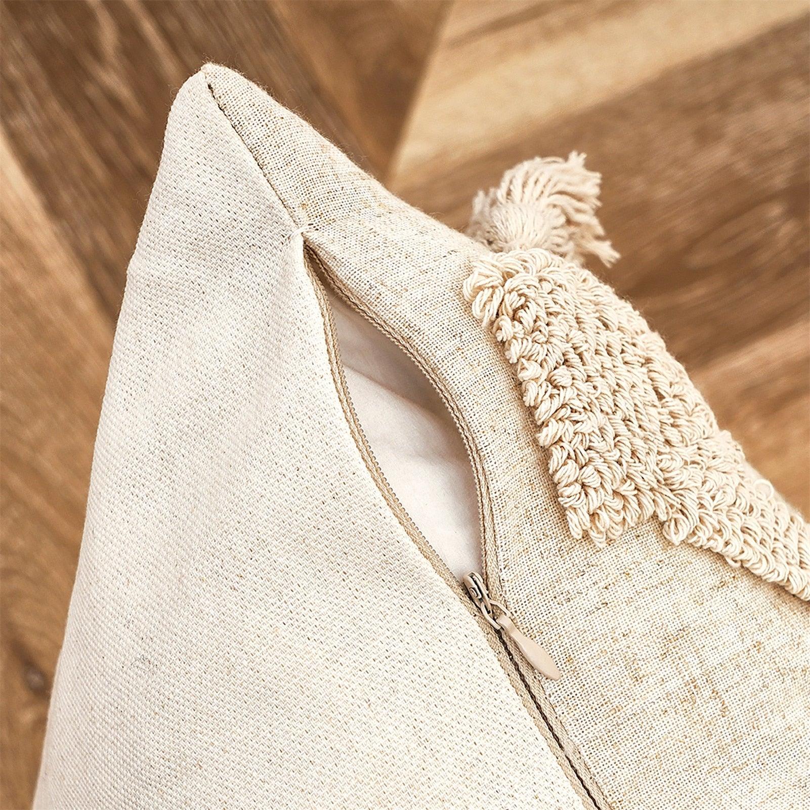 Cushion Cover Cotton Linen Pillowcase Tufted Beige Hand-Woven Throw Pillow Covers