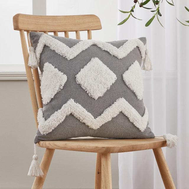 Cushion Cover Cotton Linen Pillowcase Tufted Beige Hand-Woven Throw Pillow Covers