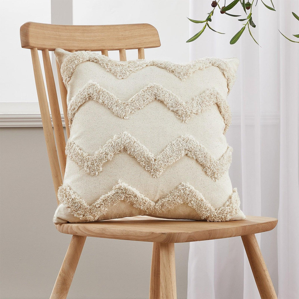 Cushion Cover Cotton Linen Pillowcase Tufted Beige Hand-Woven Throw Pillow Covers