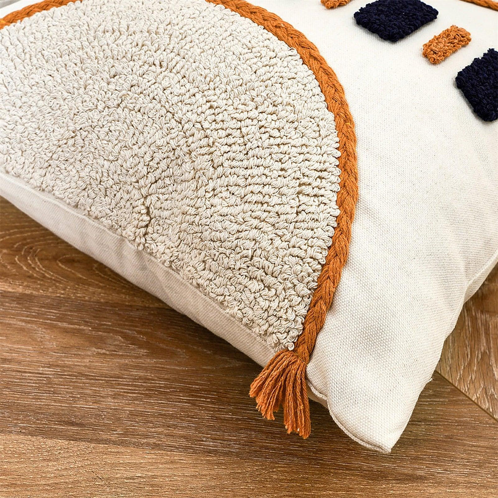 Cushion Cover Cotton Linen Pillowcase Tufted Beige Hand-Woven Throw Pillow Covers