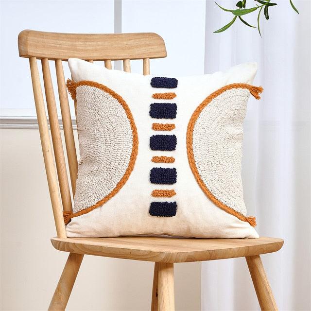 Cushion Cover Cotton Linen Pillowcase Tufted Beige Hand-Woven Throw Pillow Covers