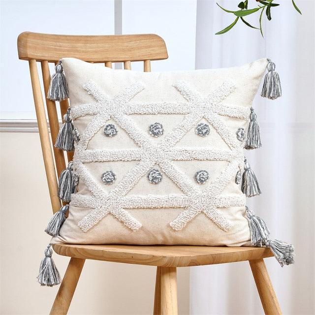 Cushion Cover Cotton Linen Pillowcase Tufted Beige Hand-Woven Throw Pillow Covers