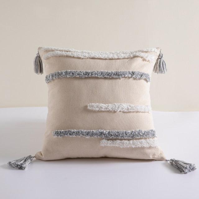Cushion Cover Cotton Linen Pillowcase Tufted Beige Hand-Woven Throw Pillow Covers