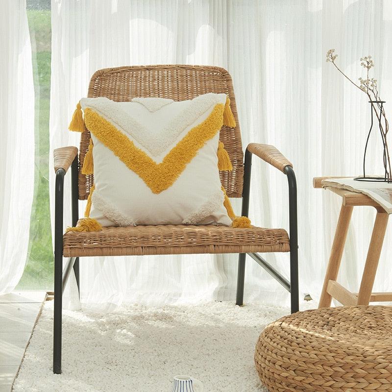 Cushion Cover Cotton Linen Pillowcase Tufted Beige Hand-Woven Throw Pillow Covers