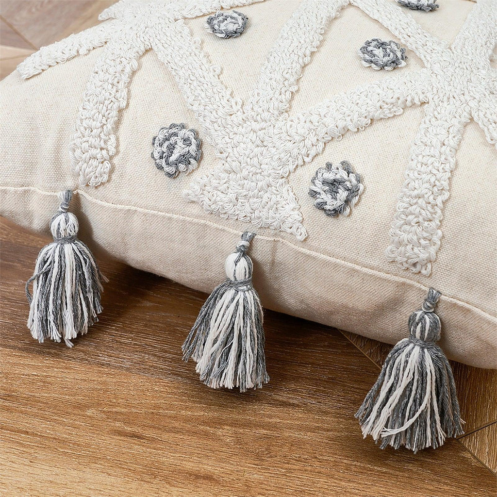 Cushion Cover Cotton Linen Pillowcase Tufted Beige Hand-Woven Throw Pillow Covers
