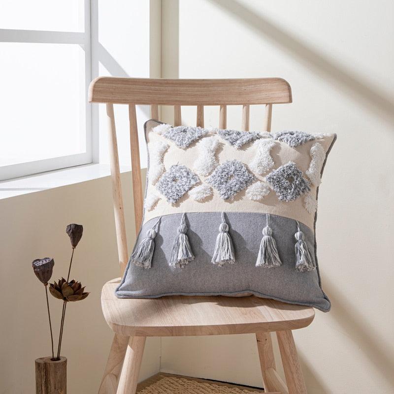 Cushion Cover Cotton Linen Pillowcase Tufted Beige Hand-Woven Throw Pillow Covers