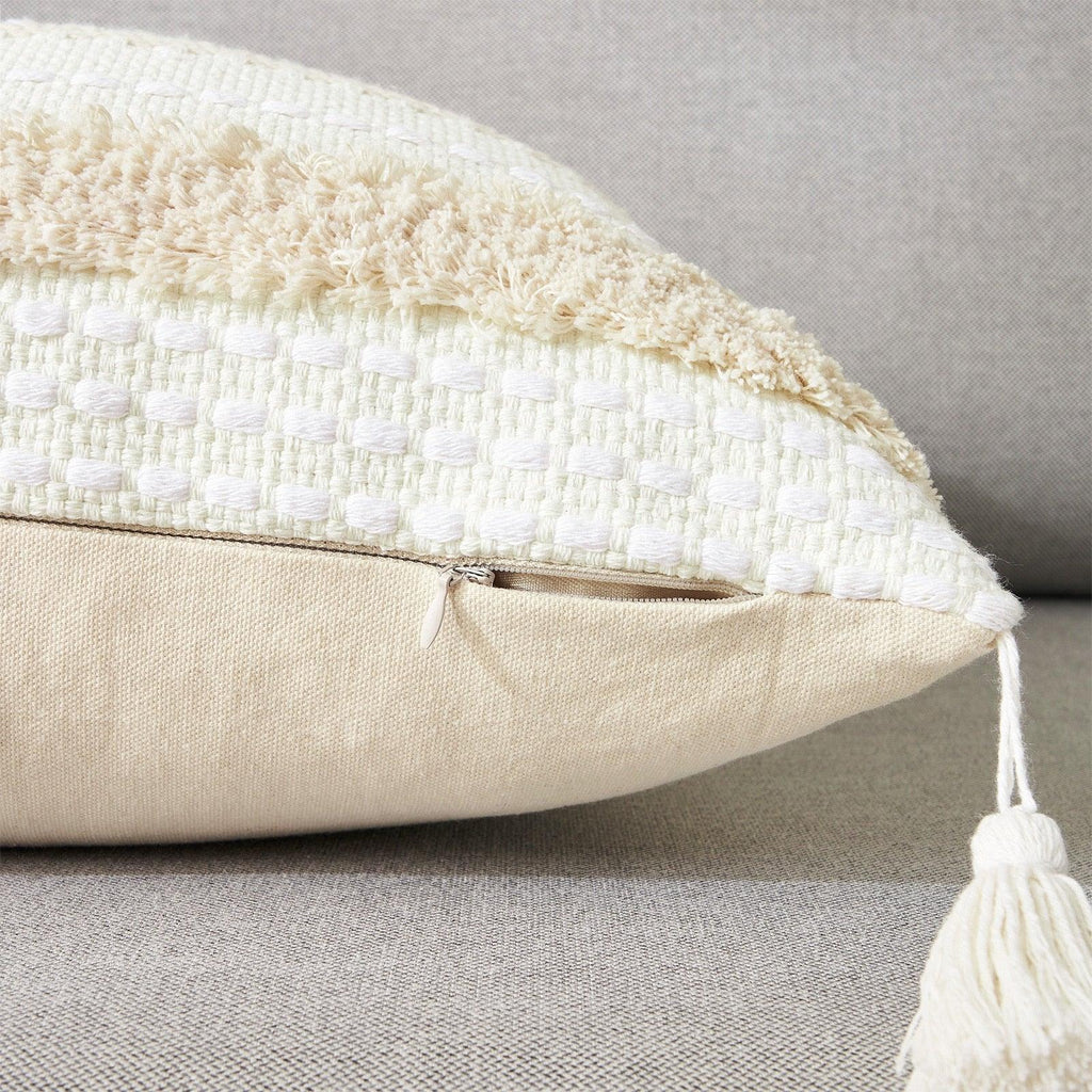 Cushion Cover Cotton Linen Pillowcase Tufted Beige Hand-Woven Throw Pillow Covers