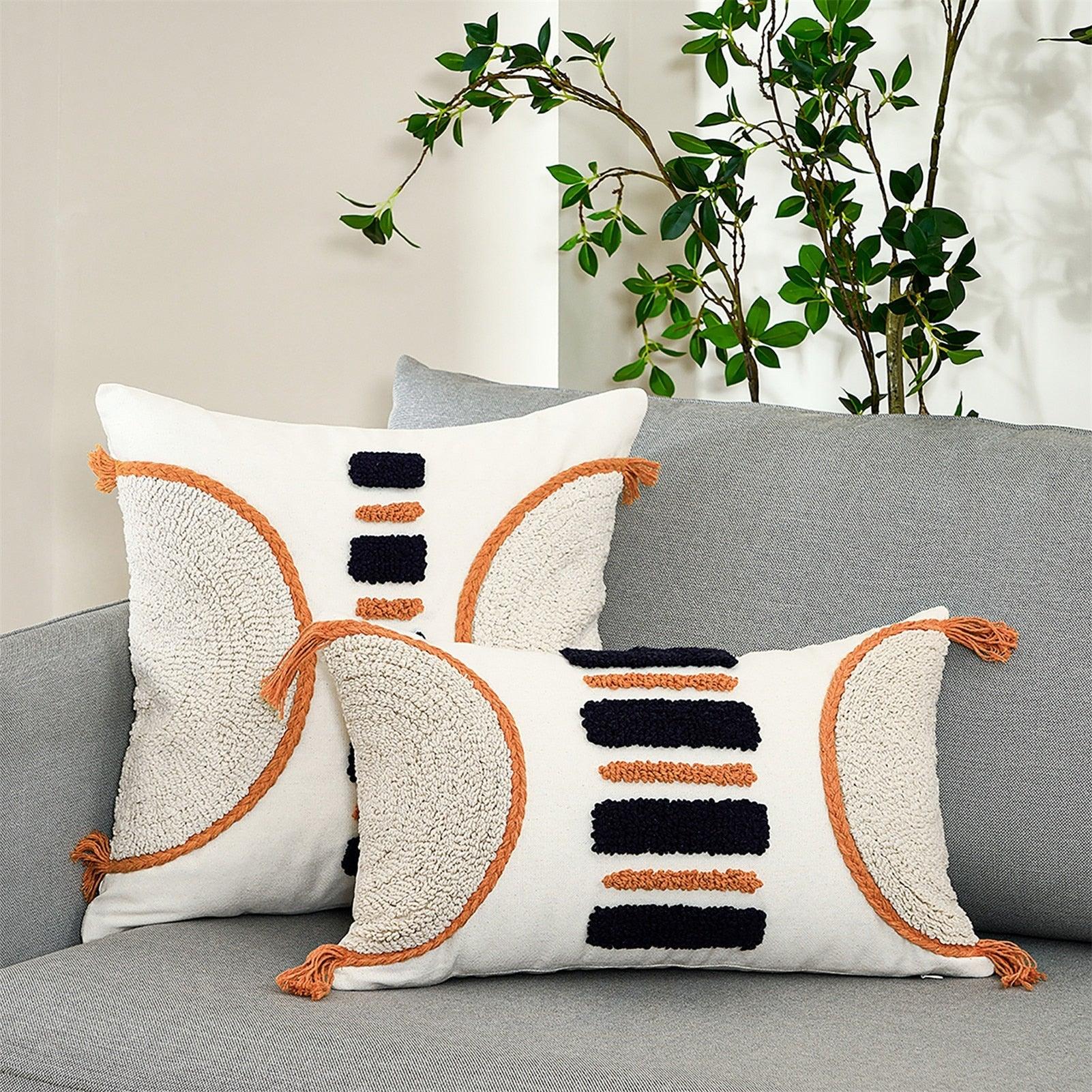 Cushion Cover Cotton Linen Pillowcase Tufted Beige Hand-Woven Throw Pillow Covers