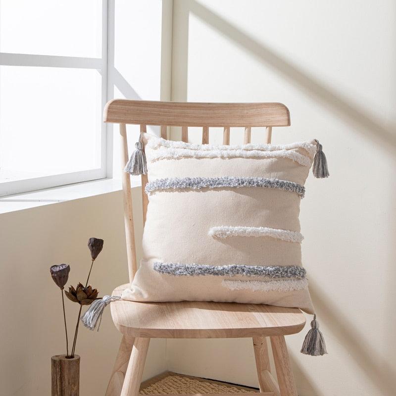 Cushion Cover Cotton Linen Pillowcase Tufted Beige Hand-Woven Throw Pillow Covers