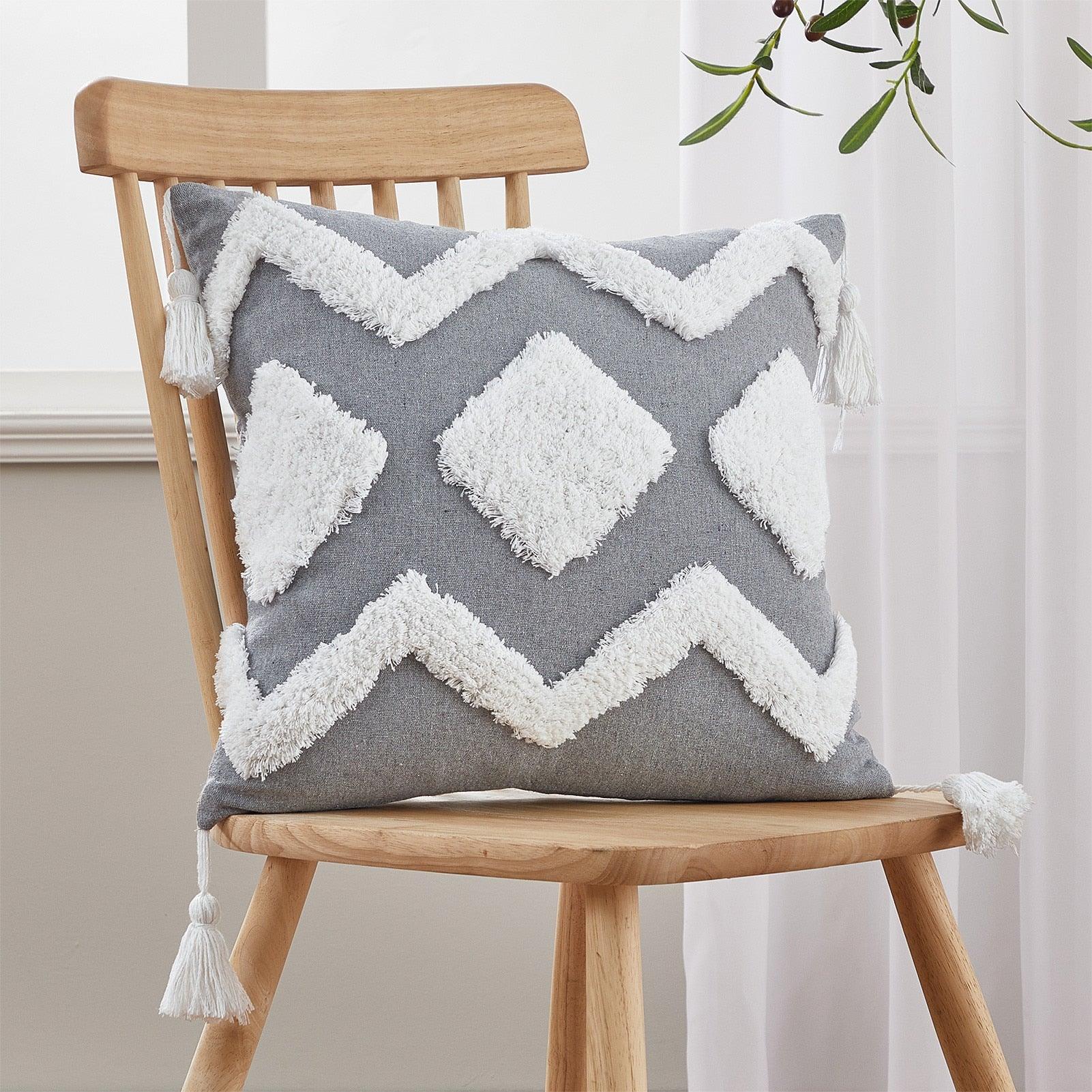 Cushion Cover Cotton Linen Pillowcase Tufted Beige Hand-Woven Throw Pillow Covers