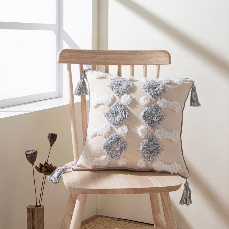 Cushion Cover Cotton Linen Pillowcase Tufted Beige Hand-Woven Throw Pillow Covers