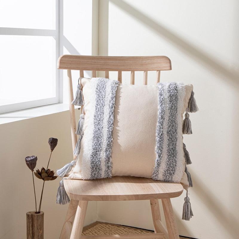 Cushion Cover Cotton Linen Pillowcase Tufted Beige Hand-Woven Throw Pillow Covers