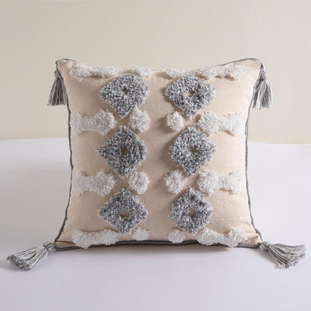 Cushion Cover Cotton Linen Pillowcase Tufted Beige Hand-Woven Throw Pillow Covers