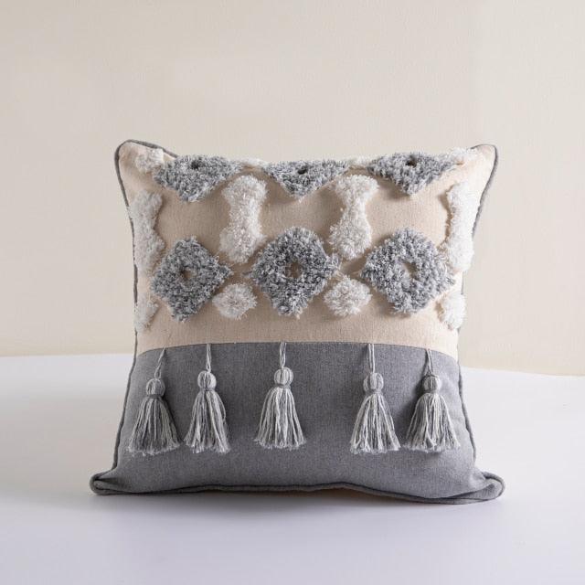 Cushion Cover Cotton Linen Pillowcase Tufted Beige Hand-Woven Throw Pillow Covers