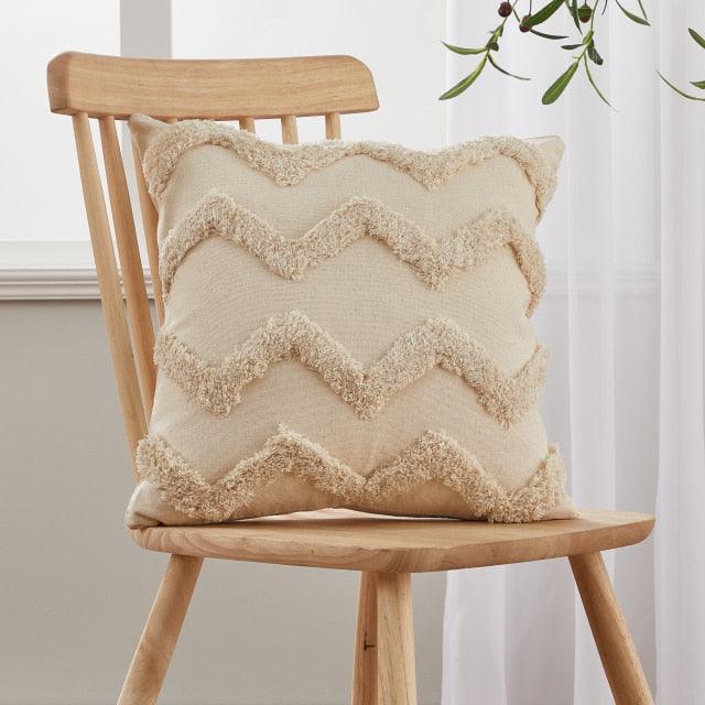 Cushion Cover Cotton Linen Pillowcase Tufted Beige Hand-Woven Throw Pillow Covers