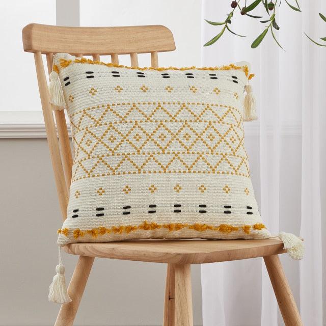 Cushion Cover Cotton Linen Pillowcase Tufted Beige Hand-Woven Throw Pillow Covers