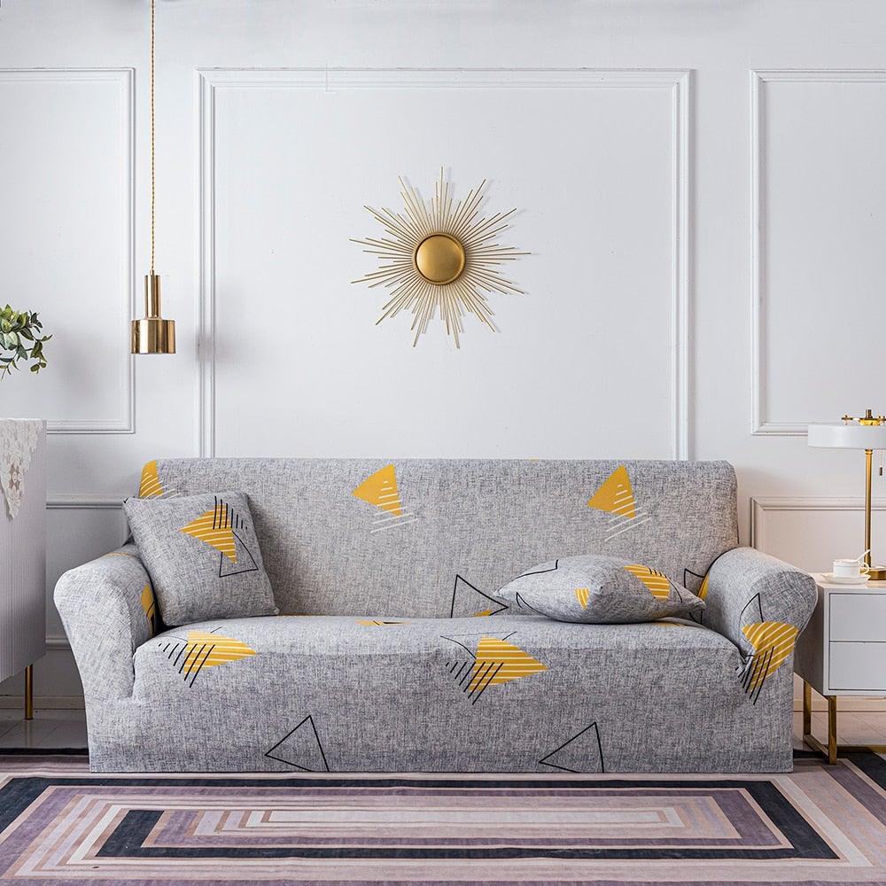 Plain Floral Print Sofa Cover Protector for 3 Cushion Sofa Cover with Separate Cushion Cover