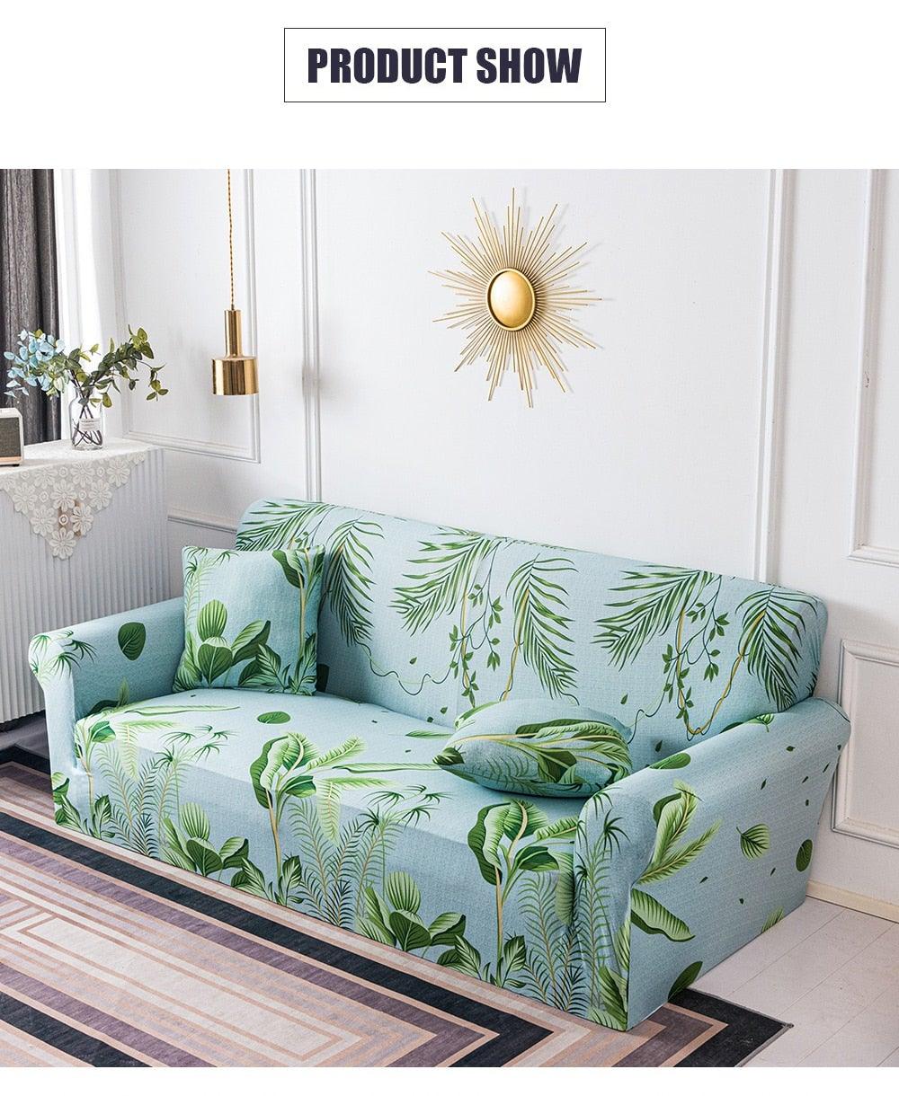 Plain Floral Print Sofa Cover Protector for 3 Cushion Sofa Cover with Separate Cushion Cover