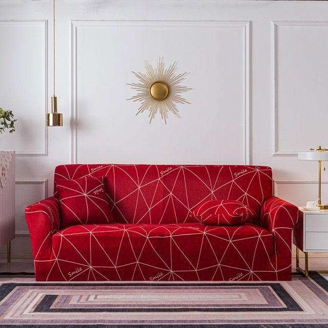 Plain Floral Print Sofa Cover Protector for 3 Cushion Sofa Cover with Separate Cushion Cover