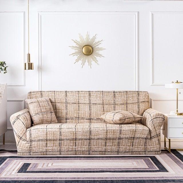 Plain Floral Print Sofa Cover Protector for 3 Cushion Sofa Cover with Separate Cushion Cover
