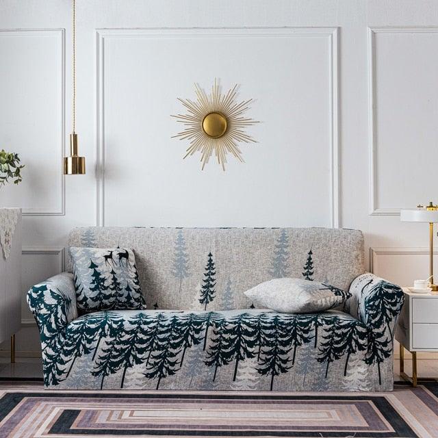 Plain Floral Print Sofa Cover Protector for 3 Cushion Sofa Cover with Separate Cushion Cover