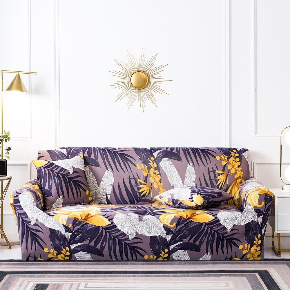 Plain Floral Print Sofa Cover Protector for 3 Cushion Sofa Cover with Separate Cushion Cover