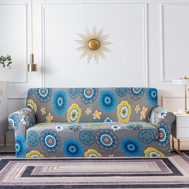 Plain Floral Print Sofa Cover Protector for 3 Cushion Sofa Cover with Separate Cushion Cover