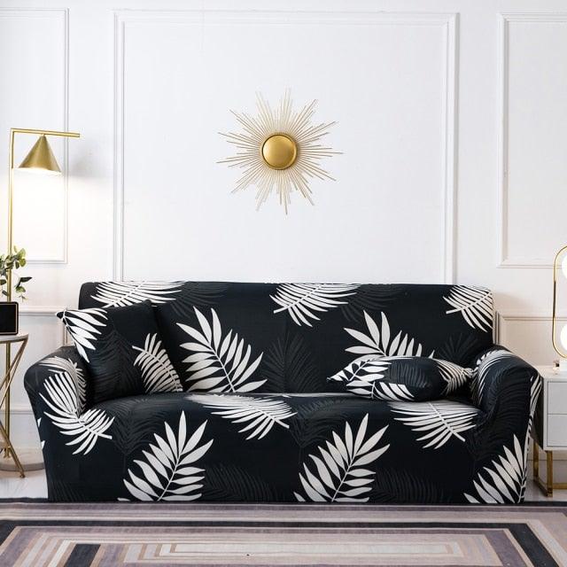 Plain Floral Print Sofa Cover Protector for 3 Cushion Sofa Cover with Separate Cushion Cover