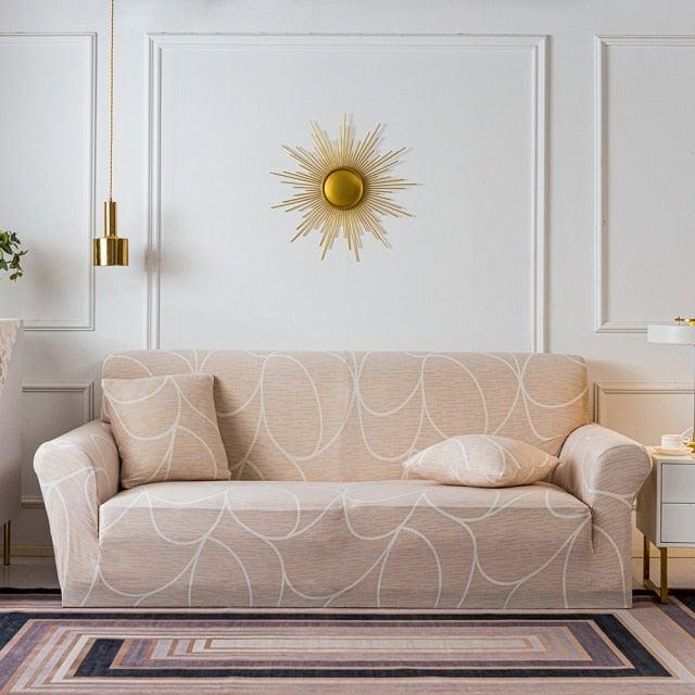 Plain Floral Print Sofa Cover Protector for 3 Cushion Sofa Cover with Separate Cushion Cover