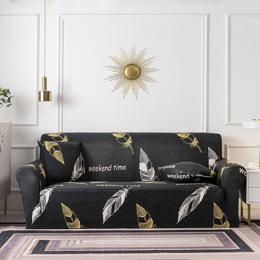 Plain Floral Print Sofa Cover Protector for 3 Cushion Sofa Cover with Separate Cushion Cover