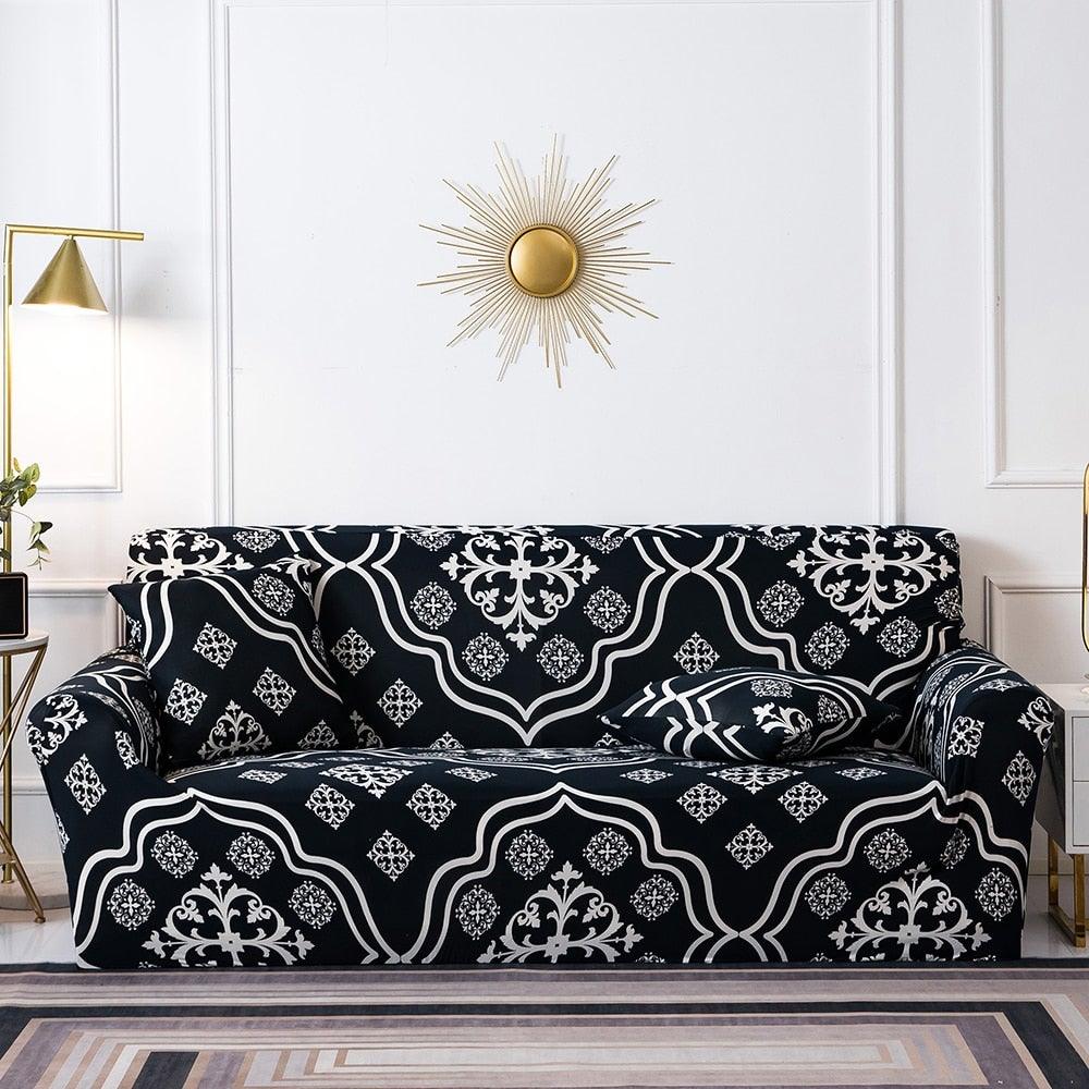 Plain Floral Print Sofa Cover Protector for 3 Cushion Sofa Cover with Separate Cushion Cover