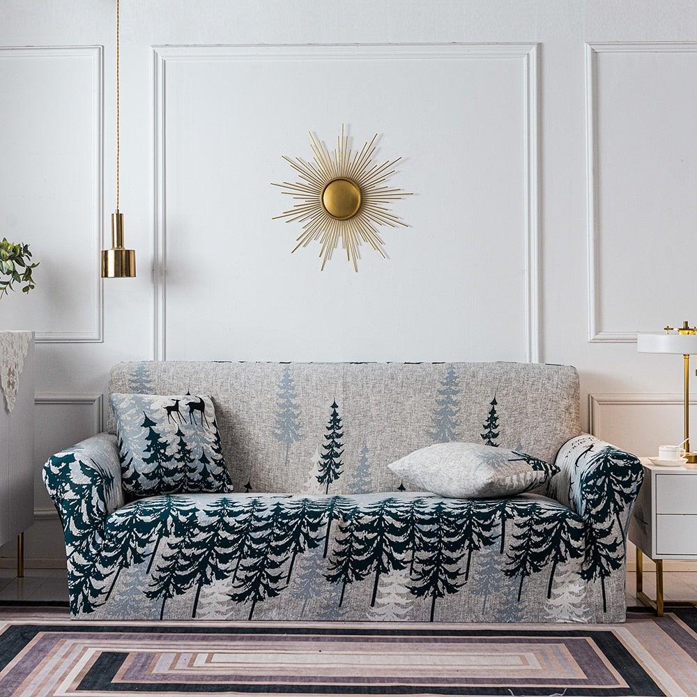 Plain Floral Print Sofa Cover Protector for 3 Cushion Sofa Cover with Separate Cushion Cover