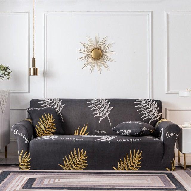 Plain Floral Print Sofa Cover Protector for 3 Cushion Sofa Cover with Separate Cushion Cover