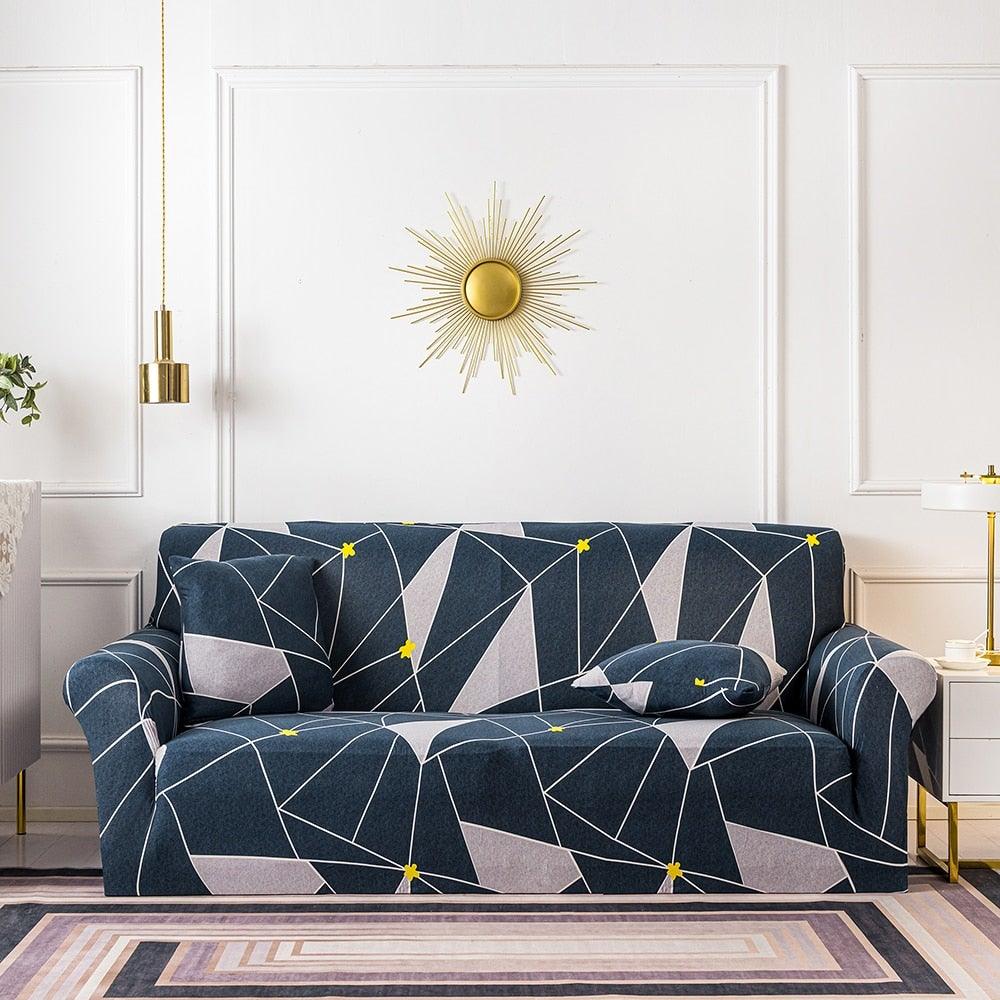 Plain Floral Print Sofa Cover Protector for 3 Cushion Sofa Cover with Separate Cushion Cover