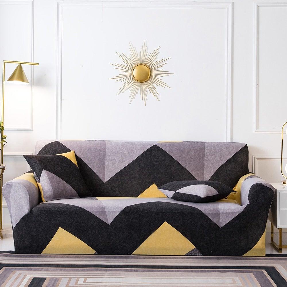 Plain Floral Print Sofa Cover Protector for 3 Cushion Sofa Cover with Separate Cushion Cover