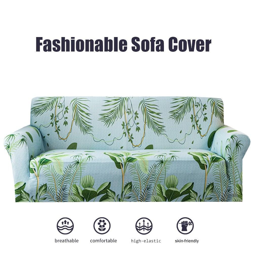 Plain Floral Print Sofa Cover Protector for 3 Cushion Sofa Cover with Separate Cushion Cover