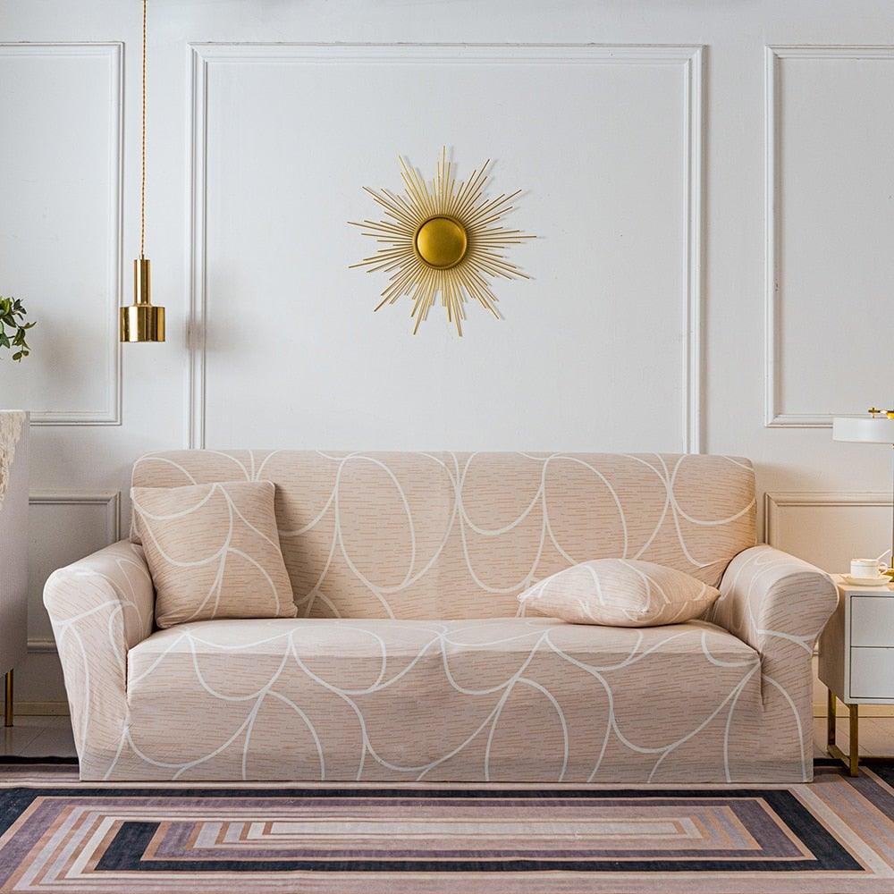 Plain Floral Print Sofa Cover Protector for 3 Cushion Sofa Cover with Separate Cushion Cover