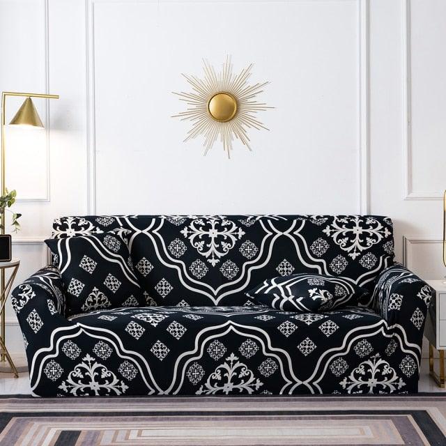 Plain Floral Print Sofa Cover Protector for 3 Cushion Sofa Cover with Separate Cushion Cover