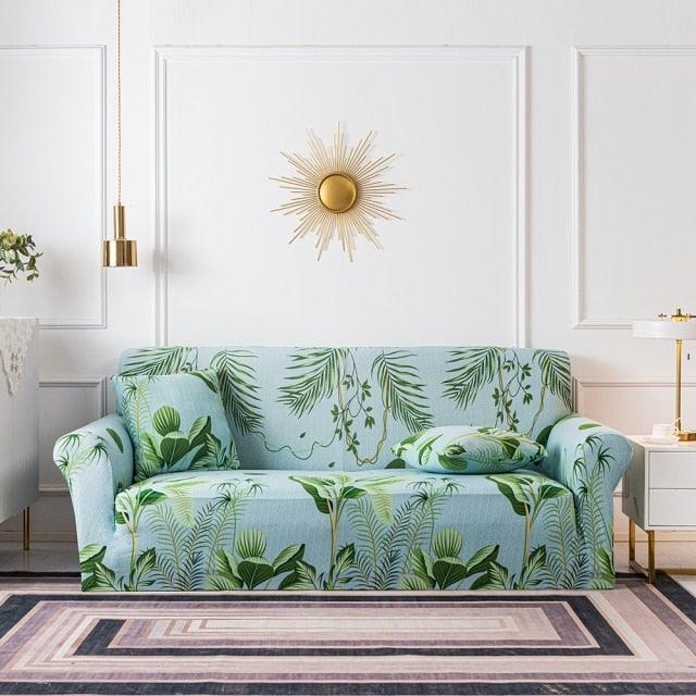 Plain Floral Print Sofa Cover Protector for 3 Cushion Sofa Cover with Separate Cushion Cover