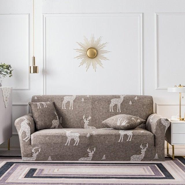 Plain Floral Print Sofa Cover Protector for 3 Cushion Sofa Cover with Separate Cushion Cover