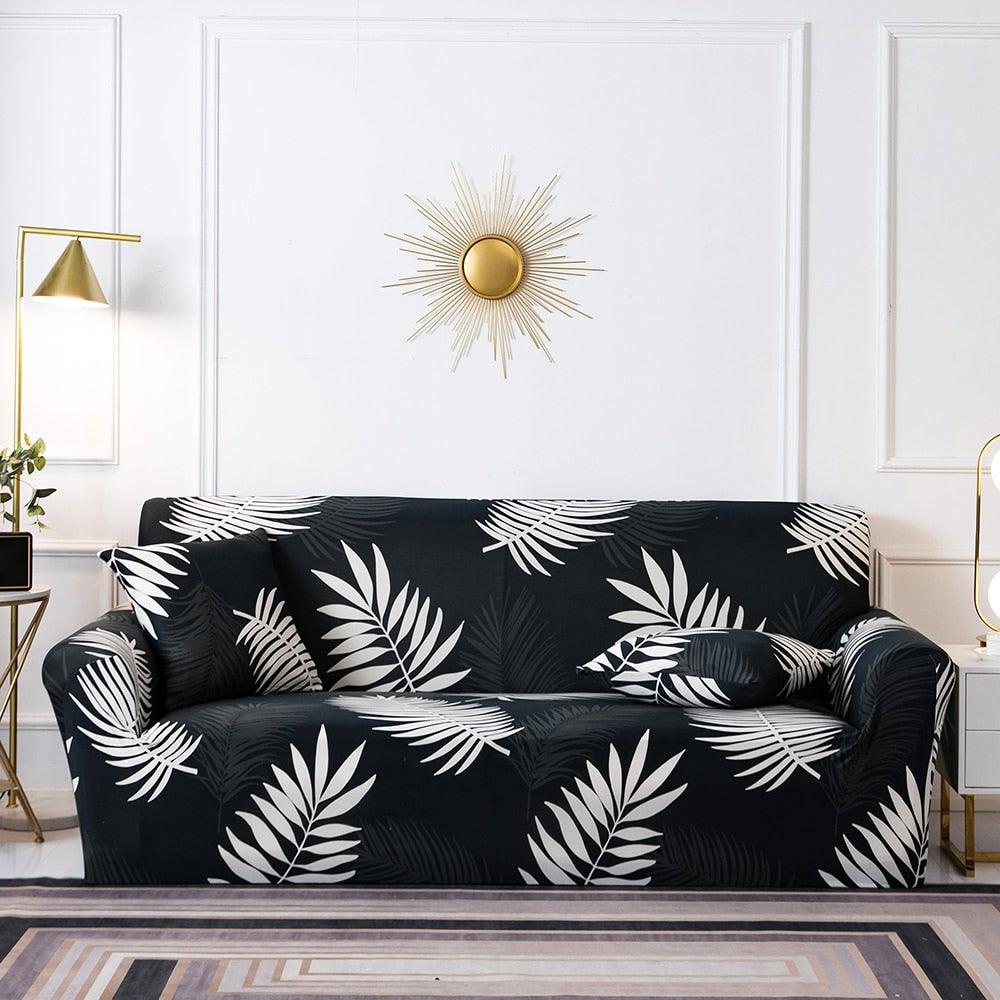 Plain Floral Print Sofa Cover Protector for 3 Cushion Sofa Cover with Separate Cushion Cover