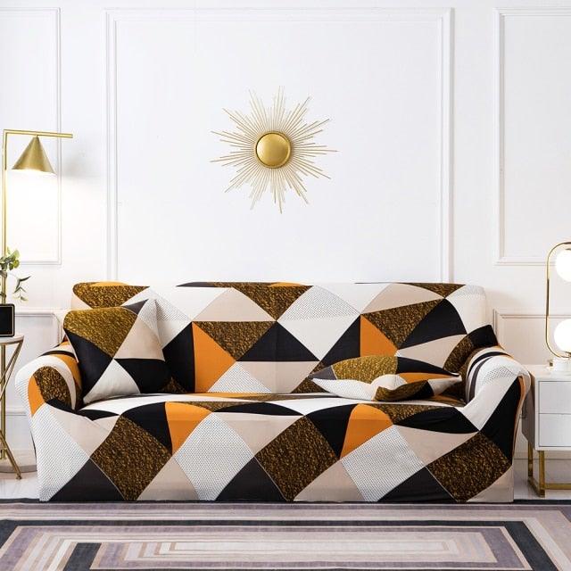 Plain Floral Print Sofa Cover Protector for 3 Cushion Sofa Cover with Separate Cushion Cover