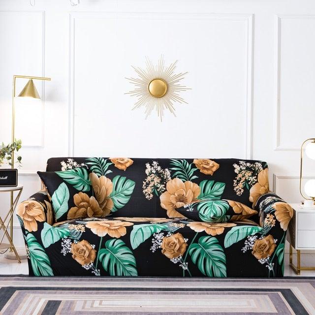 Plain Floral Print Sofa Cover Protector for 3 Cushion Sofa Cover with Separate Cushion Cover