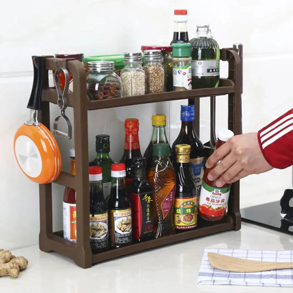 Multilayer Two Tier Kitchen Spice and Utensil Organizer Rack
